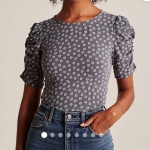 Blue Puff Sleeve Top with Open Back